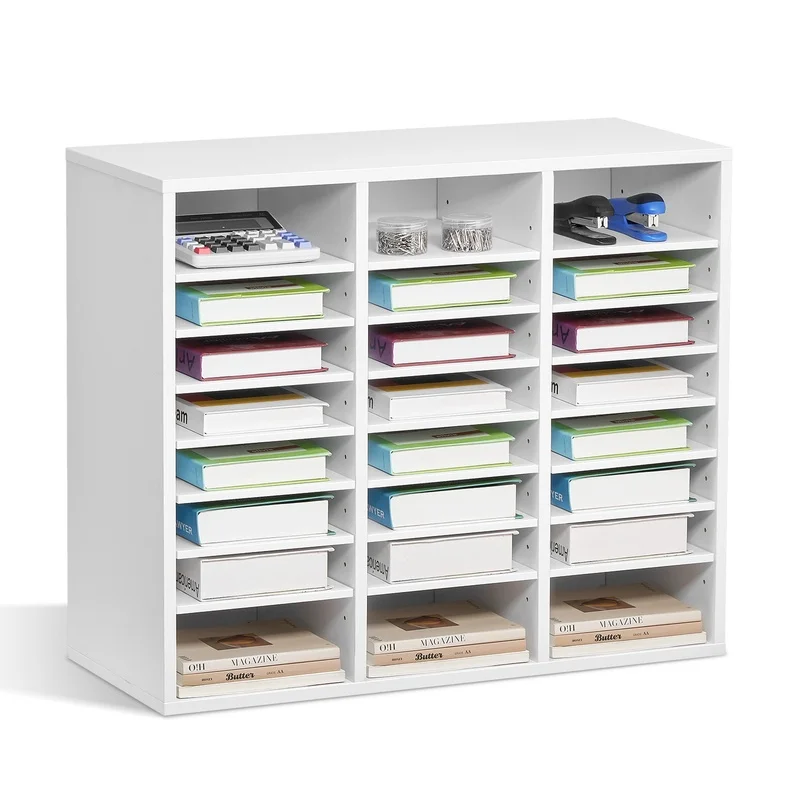 

Wooden File Organizer with 24 Compartments, Adjustable Shelves, MDF Office Mailbox for Documents, Papers, Home or Classroom Storage, White