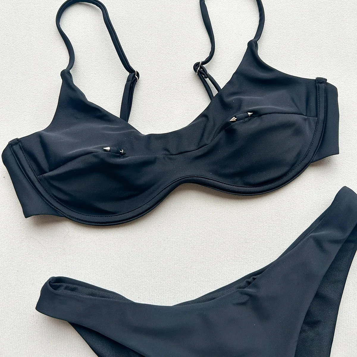 Women Underwire Bikini Set Solid Black High Cut Swimwear 2026 New Summer Beach Bathing Suit Sexy Female Two Piece Swimsuit