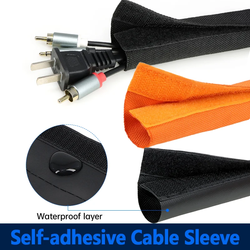 Self-adhesive Cable Sleeve 16-100mm Reusable PET Braided Wire Wrap Waterproof Nylon Harness Sheath Cord Protector Organizer