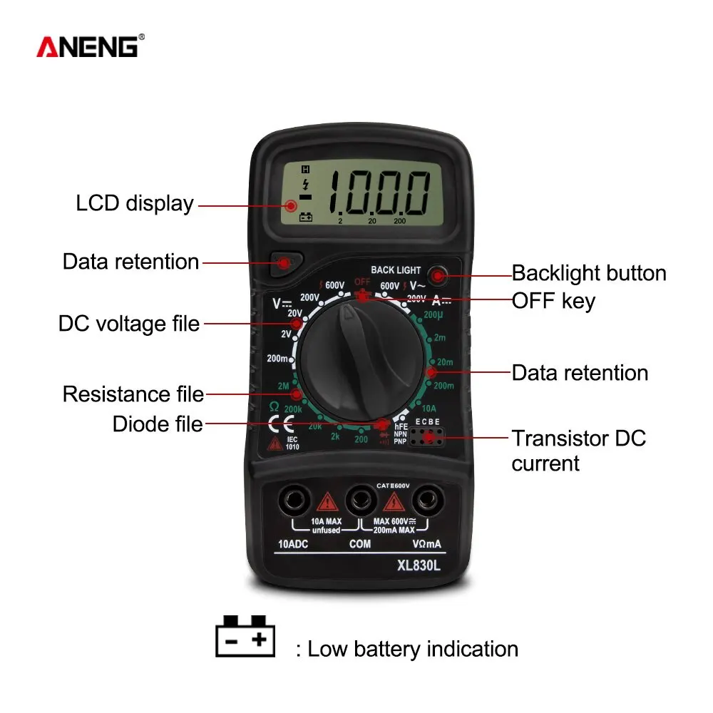 XL830L Digital Multimeter Multifunctional High Precision Digital Display Electrician Resistance Voltage Meter Combination