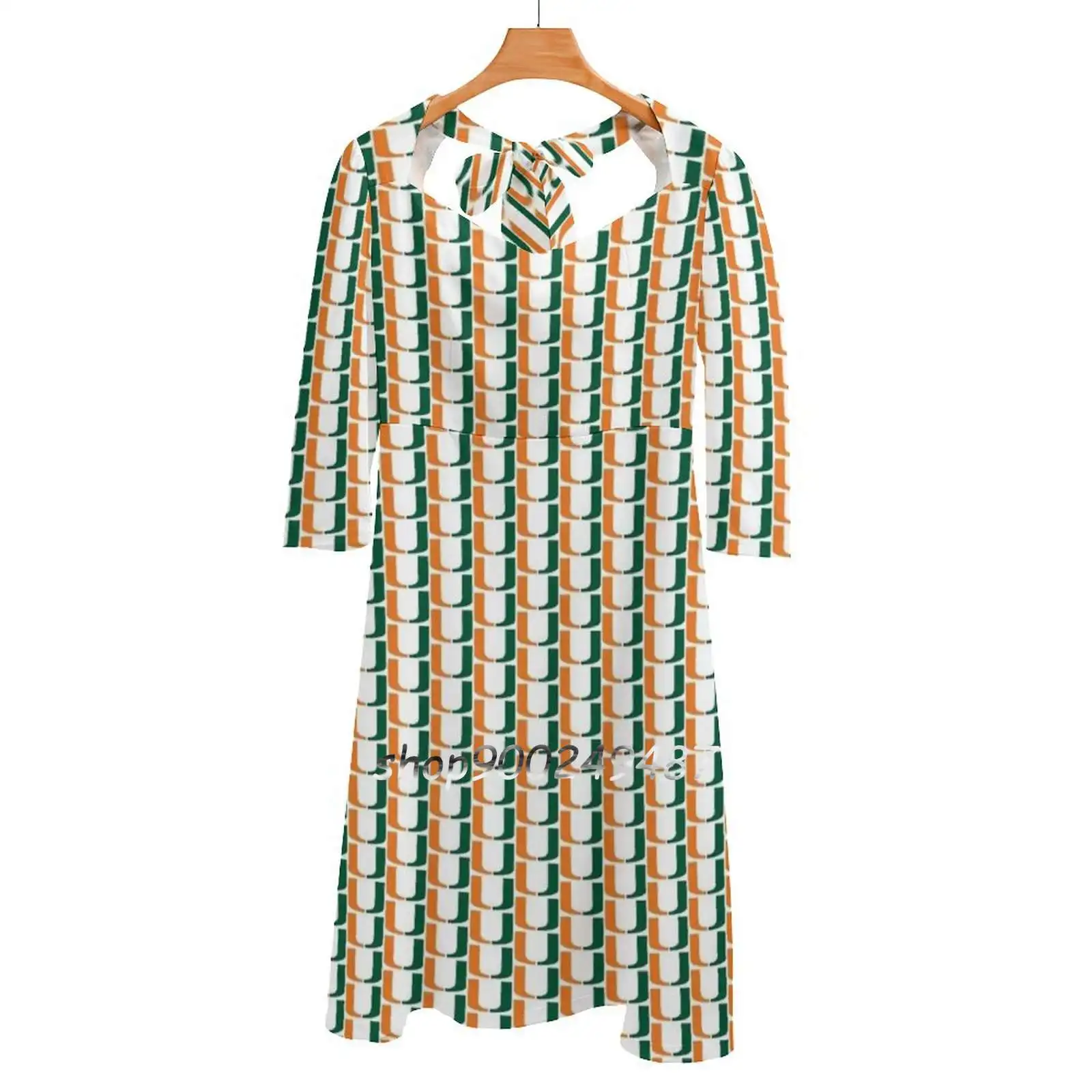 Robe à col carré pour femmes, tenue douce et élégante, Kawaii, coréenne, Orange, vert, soleil, université de Miami