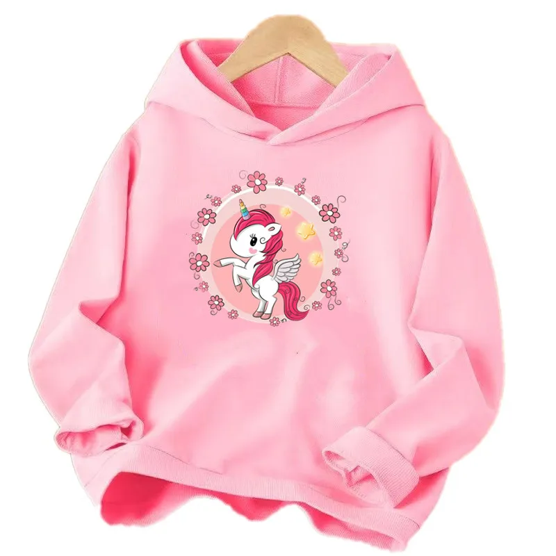 Mädchen Cartoon Einhorn Hoodie Baby Einhorn Druck Kinder Hoody Sweatshirt Mode Kinder Sportbekleidung 3-14 Jahre alt