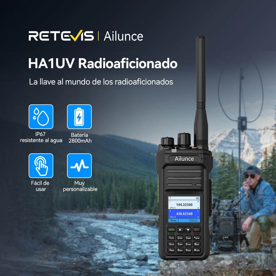 Retevis Ailunce HA1UV, Radio bidireccional resistente al agua IP67, de largo alcance, con batería de 2800 mAh, doble banda, recargable, walkie talkie portátil.
