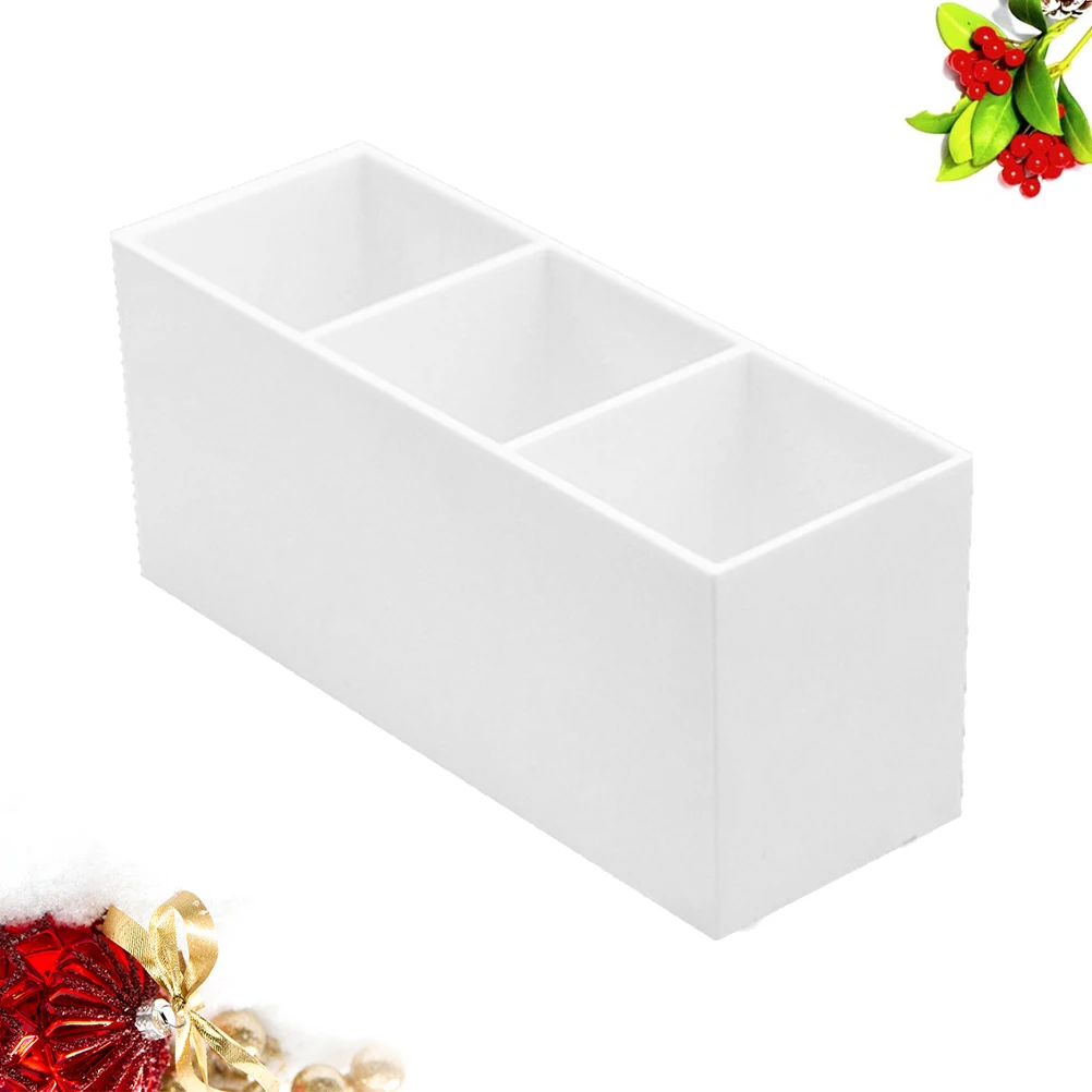 ที่ใส่แปรงอะคริลิค 1 ชิ้น แบบสามช่อง กล่องจัดระเบียบเครื่องสำอางบนโต๊ะ กล่องเก็บปากกาแต่งหน้า ดินสอเขียนคิ้ว ลิปสติก