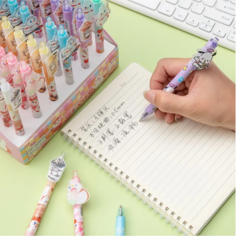 New Sanrio 12/24/48pcs Gel Pen Kawaii Student Stationery School Supplie 0.5 Black Cartoon Patch Press Pen Cute Press Office Gift