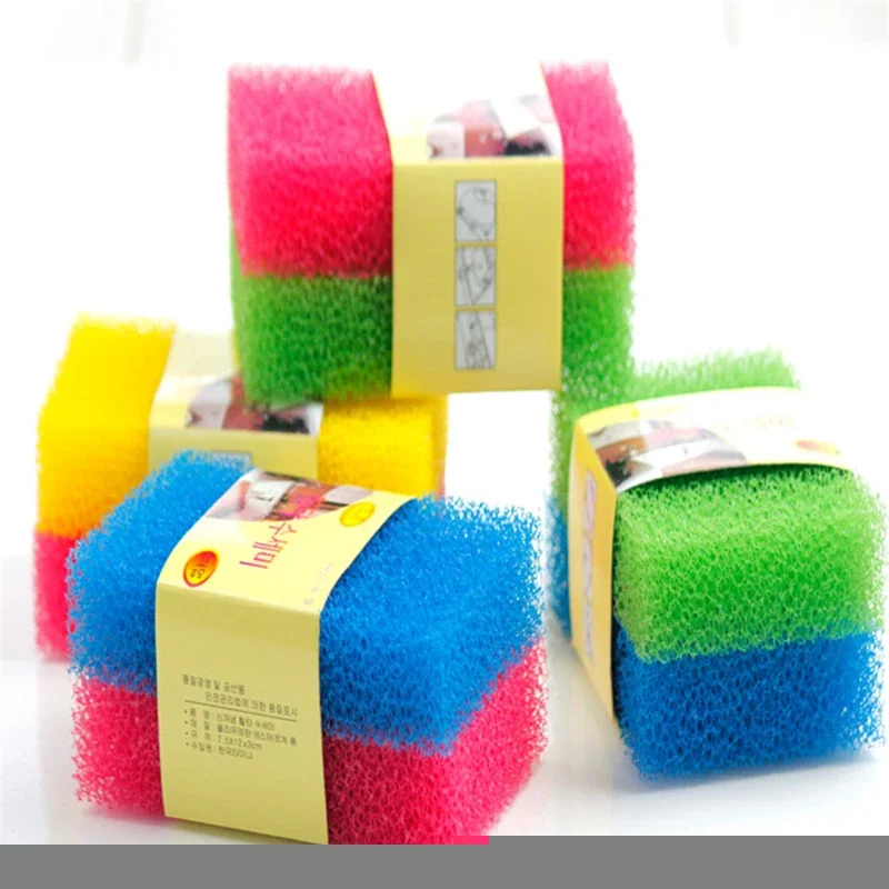 2pcs Colorful Simulation Loofah Sponge Cloth Kitchen Dishwashing Utensils Dishes Cookware Pots Cleaning Scouring Pad Sponge