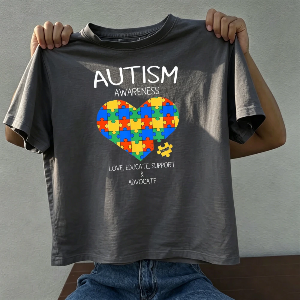 T-shirt pour homme avec motif de puzzle en forme de cœur pour la sensibilisation à l'autisme, thème charité, cadeau pour les supporters et les défenseurs de l'autisme