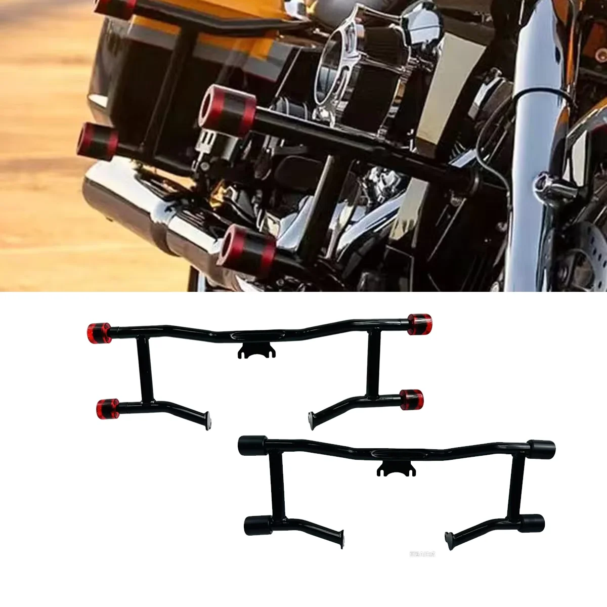 

Motorcycle Highway Footpeg Two Step Crash Bar Engine Guard for Harley Touring 121/2024 Road Glide King (Black Slider)