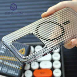 Luxury Corrugated Pattern Magnetic Wireless Matte Case For Magsafe For Xiaomi 13 Pro 14 15 Ultra Redmi K60 K70 Clear Cover