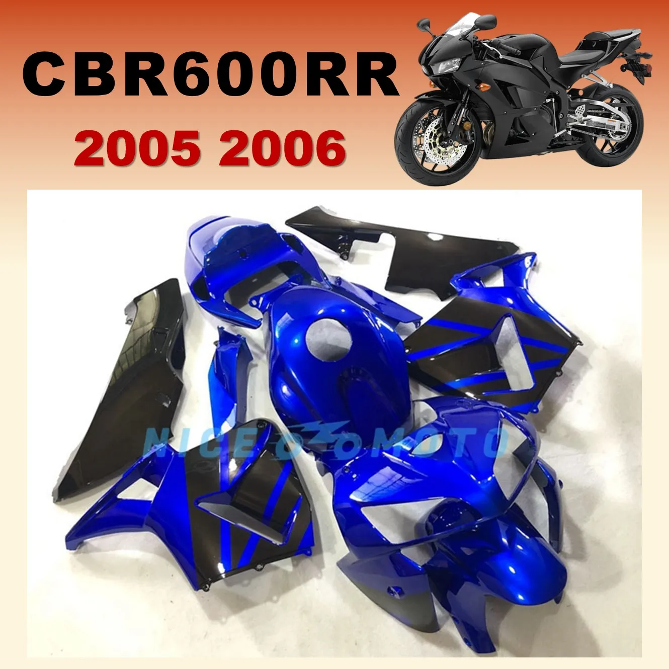 

Комплект обтекателя мотоцикла, подходящий для Honda CBR600RR 2005 2006, синий, черный пластиковый кузов cbr 600rr 05 06 CBR-600RR