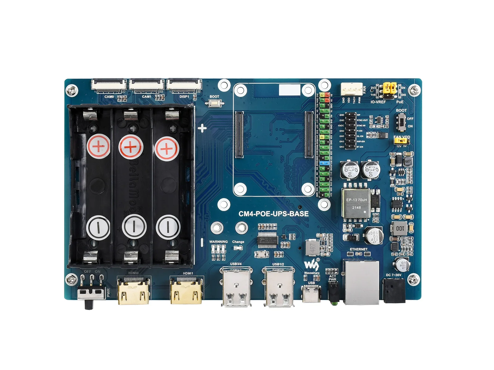 Picture 5: Waveshare PoE UPS Base Board, Gigabit Ethernet, Dual HDMI, Quad USB2.0. Designed For Raspberry Pi Compute Module 4