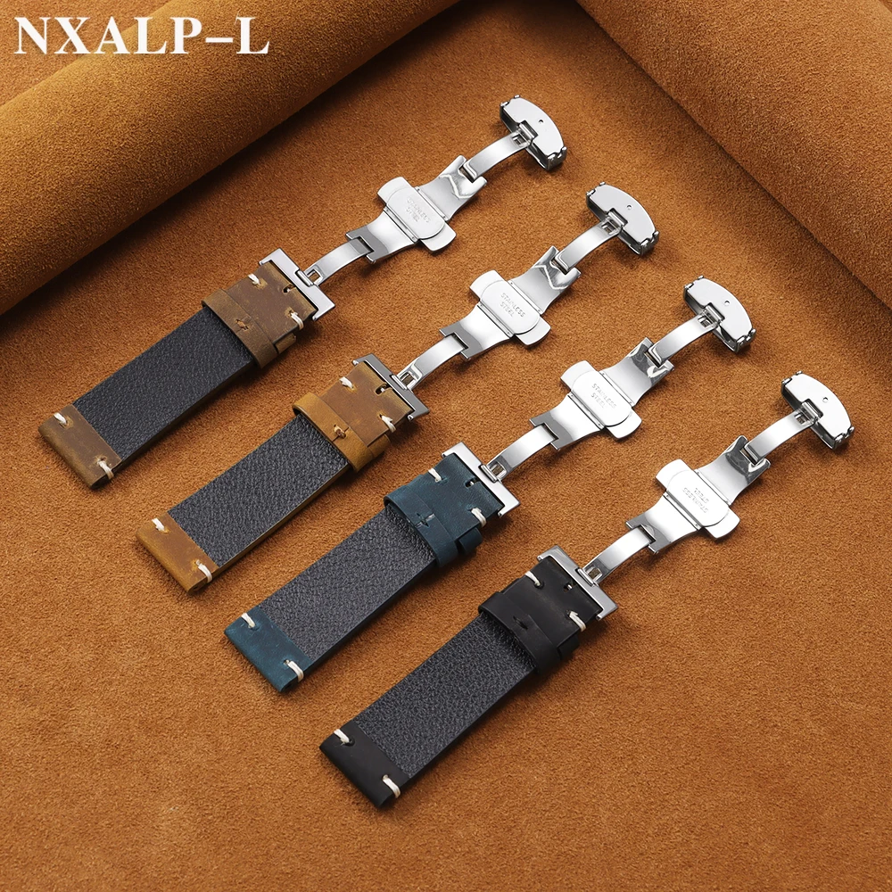 خمر النفط الشمع الجلود حزام (استيك) ساعة 18 مللي متر 20 مللي متر 21 22 مللي متر 24 مللي متر جلد البقر خياطة حزام ل Seiko ل أوميغا معصمه فراشة مشبك