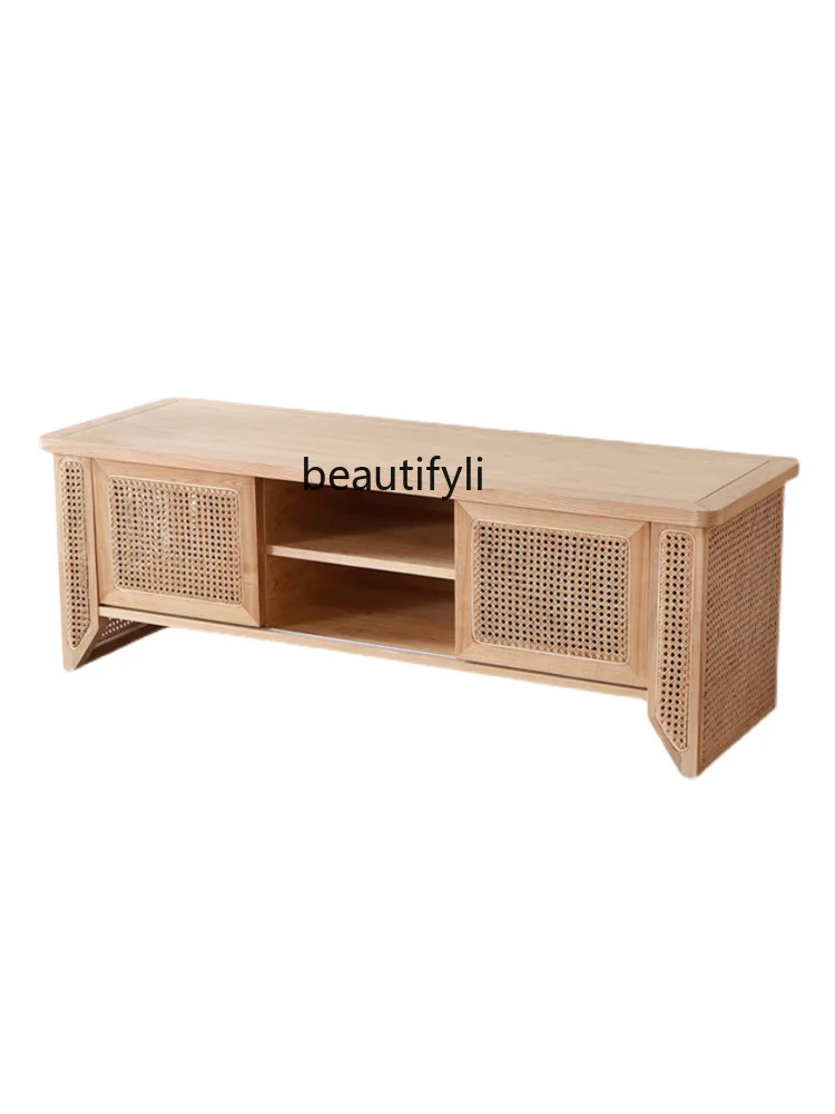 

Rattan Solid Wood TV Cabinet Modern Simple Small Apartment Floor Cabinet Living Room Storage Cabinet living room furniture