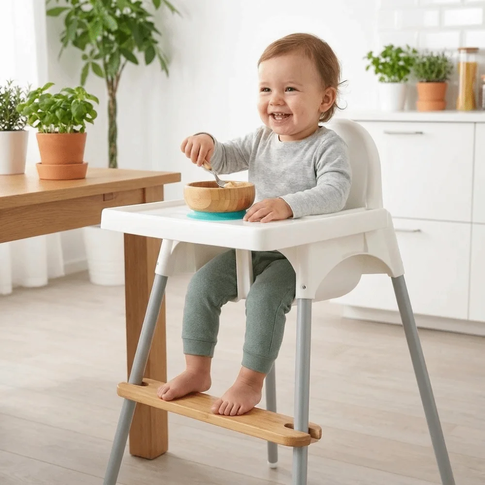Adjustable Height High Chair Footrest Non-Slip Natural Bamboo Toddler Dining Chair Pedal Durable Stable