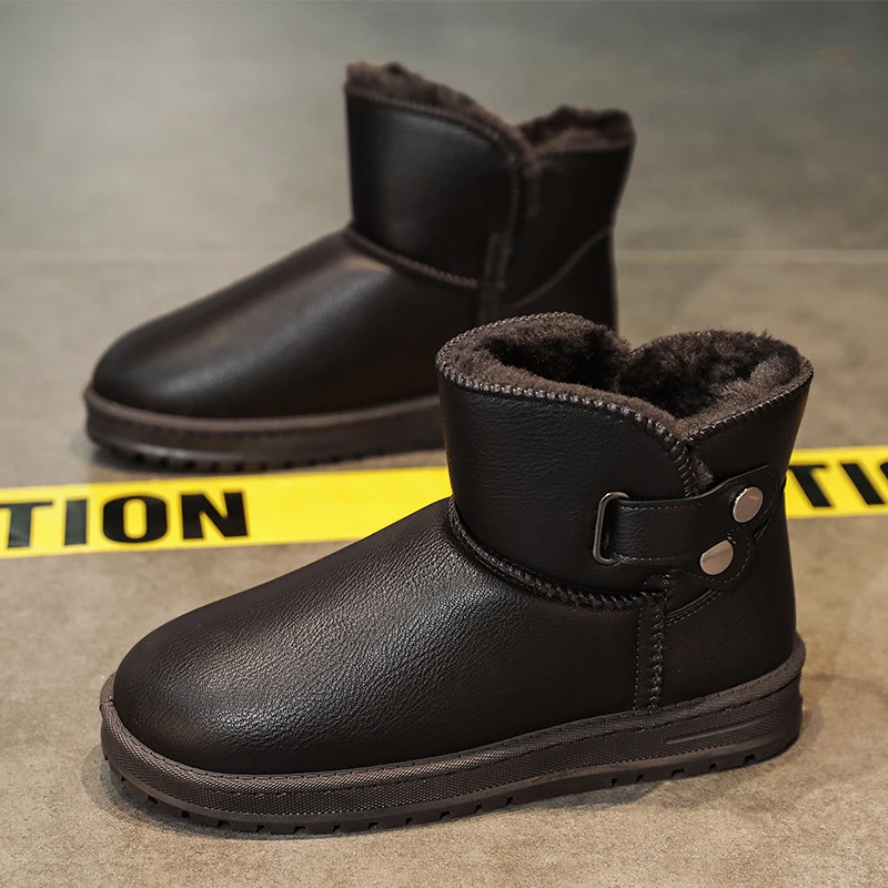 

Зимняя мужская одежда, кожаные водонепроницаемые флисовые теплые и удобные уличные ботинки большого размера на плоской подошве, высококачественные однотонные зимние ботинки