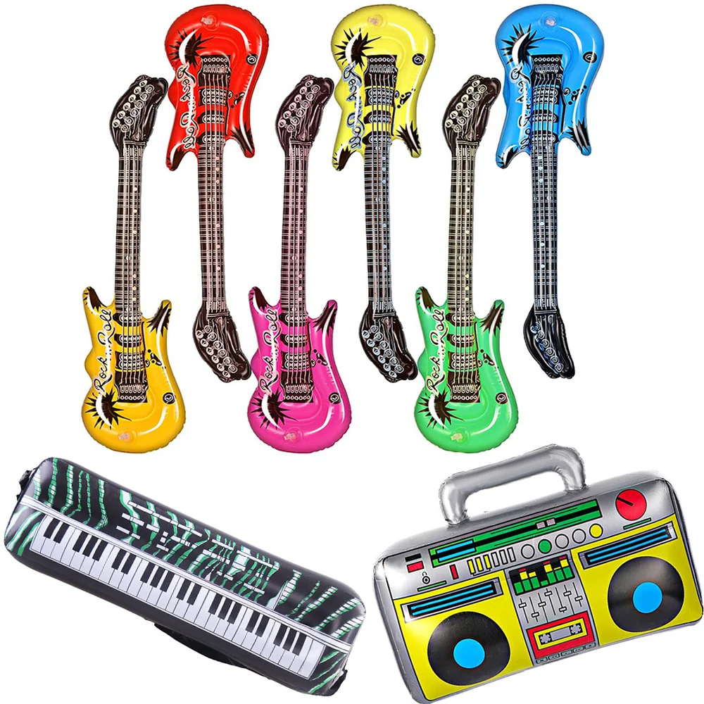 Inflatable Instruments Rock Star Toy Include Air Guitar Microphones, Inflatable Radio Boombox for 80s 90s Accessories