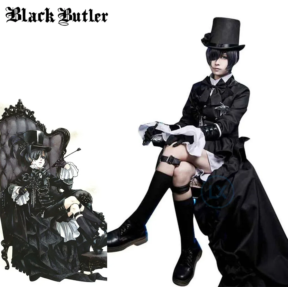 

Japanese Anime Black Butler Cosplay Costume Ciel Phantomhive Cos Halloween Party Tuxedo Dress Man Woman Kuroshitsuji