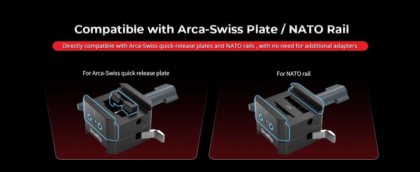 SmallRig V-Mount-Batteriehalterungsplatten-Set für Arca-Swiss-Platten/NATO-Schienen, drehbares V-Lock-Design, ungestörte Kamerabedienung – Detail 2