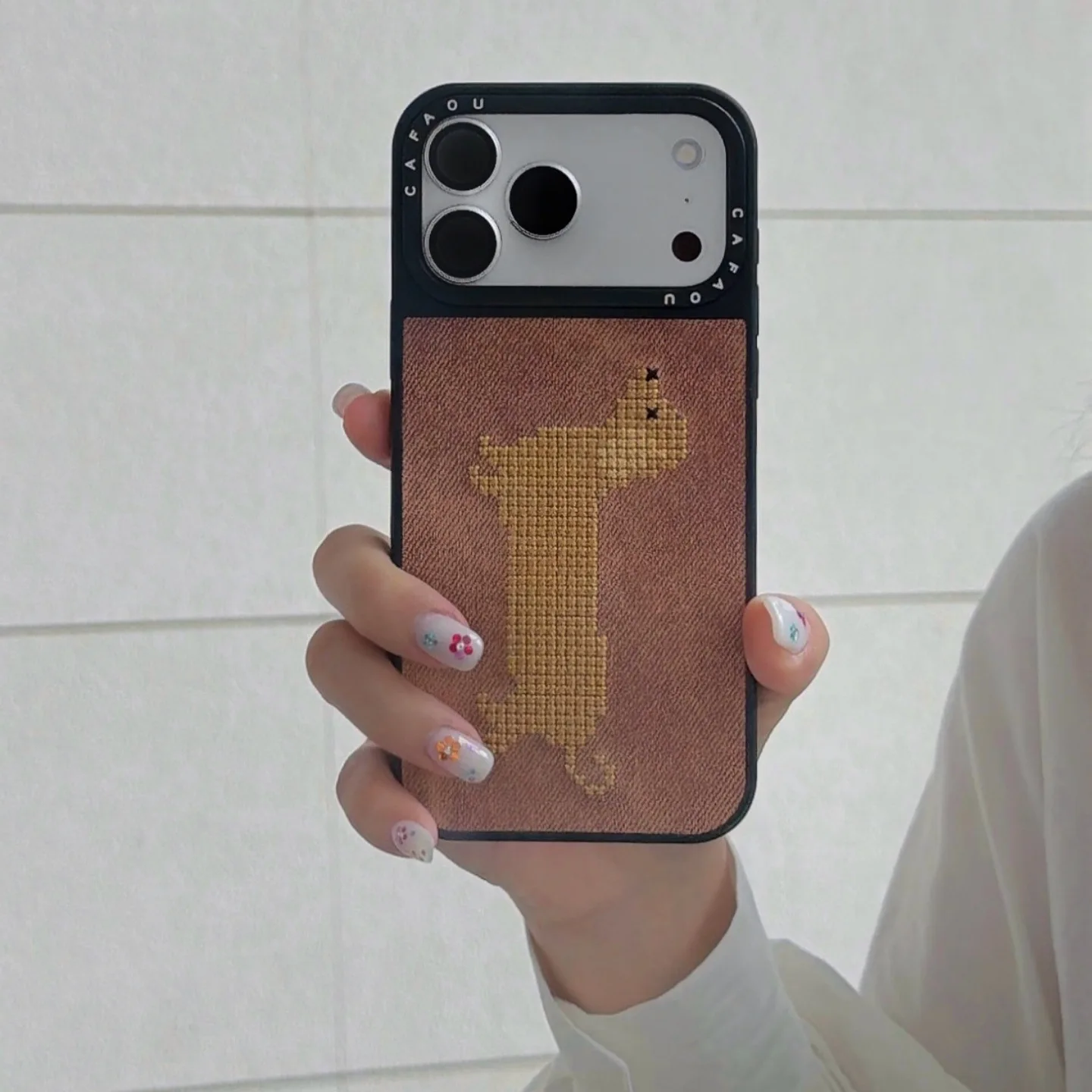

Knitted Embroidery Dachshund Phone Case for iPhone 17 Pro Max 16 15 Pro, Soft TPU Protective Cover