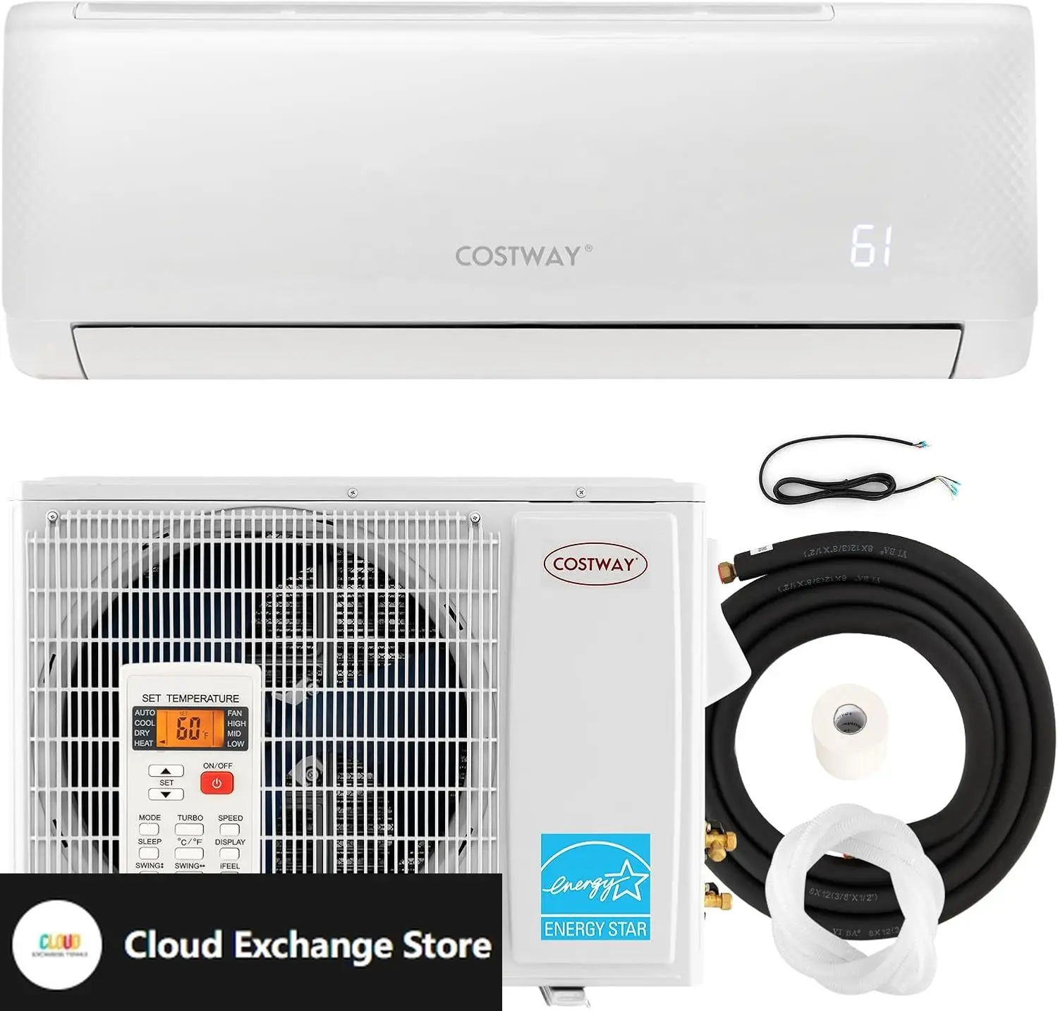 

12,000 BTU Mini Split Air Conditioner, with Heat Pump, Energy Star, 21 SEER2 Inverter, 24H Timer, Auto Clean, Remote Control