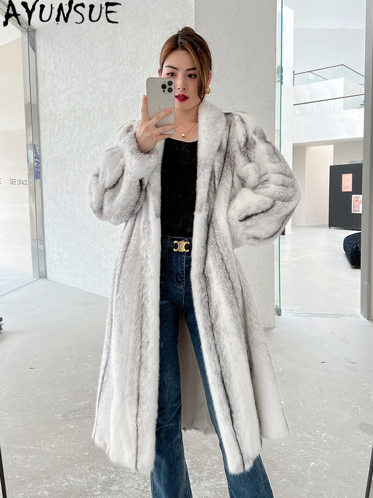 AYUNSUE Cała Zimowa Kurtka z Norki dla Kobiet Luksusowa Aksamitna Kurtka z Futra Norki Odzież Damska Wysoka Jakość Nowość w Odzieży Wierzchniej 2025 Nowość