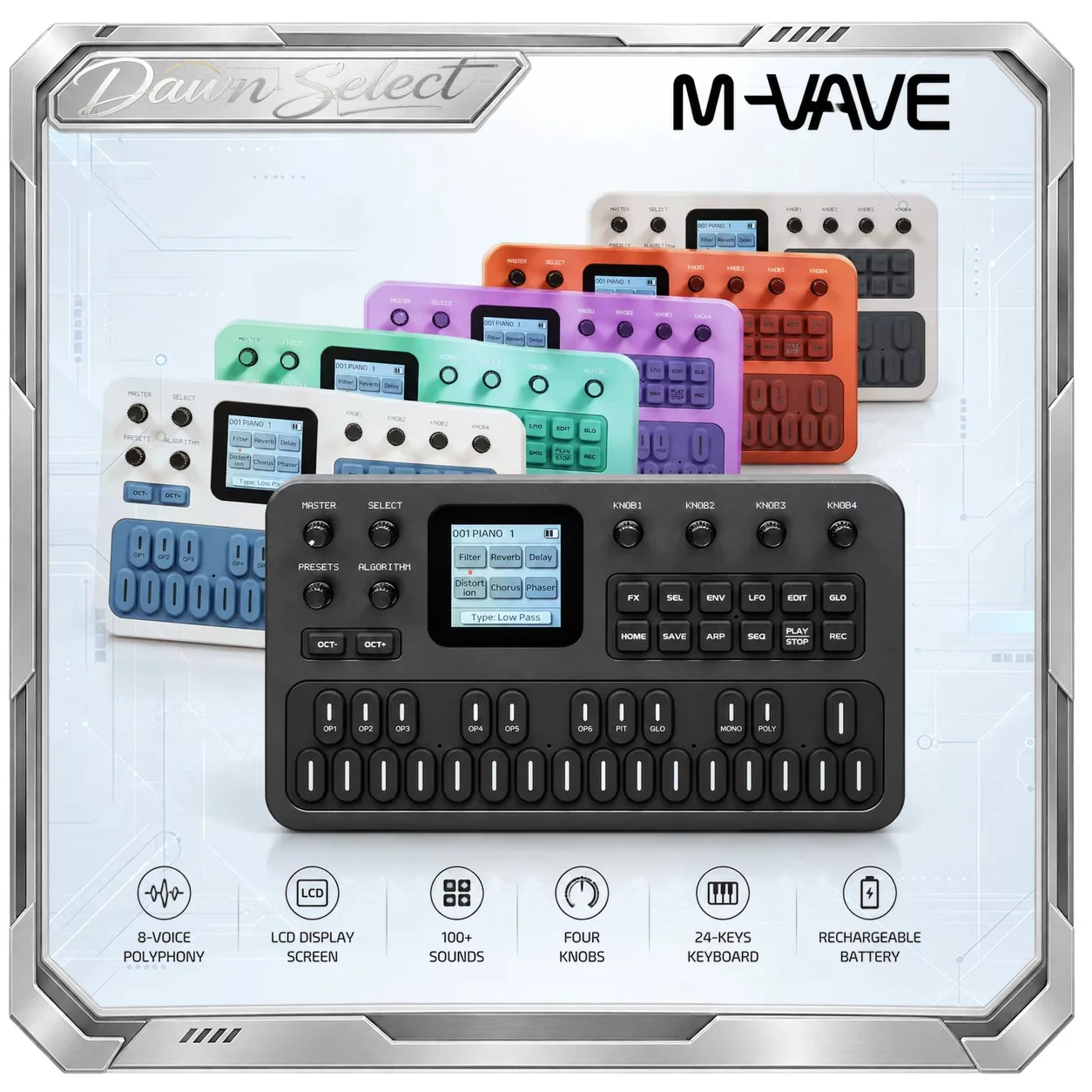 M-VAVE FM-1 Portable FM Synthesizer 6-Operator 32-Algorithm Engine 128 Presets DX7 SYSEX Compatible 27-Key Silicone Keyboard