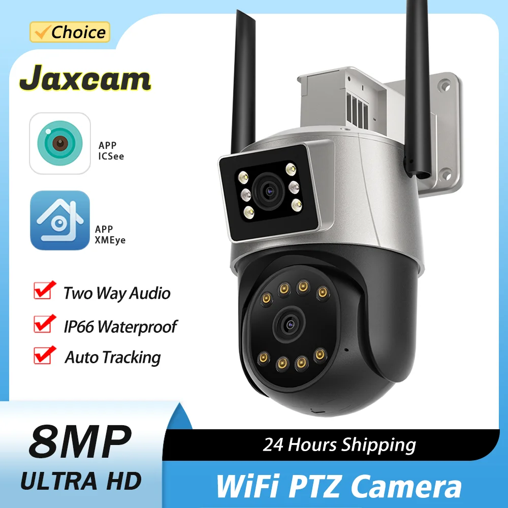 

8MP 4K WIFI Camera Outdoor Dual Screen Dual Lens PTZ IP Camera Color Night Vision CCTV Surveillance Camera Auto Tracking ICSEE