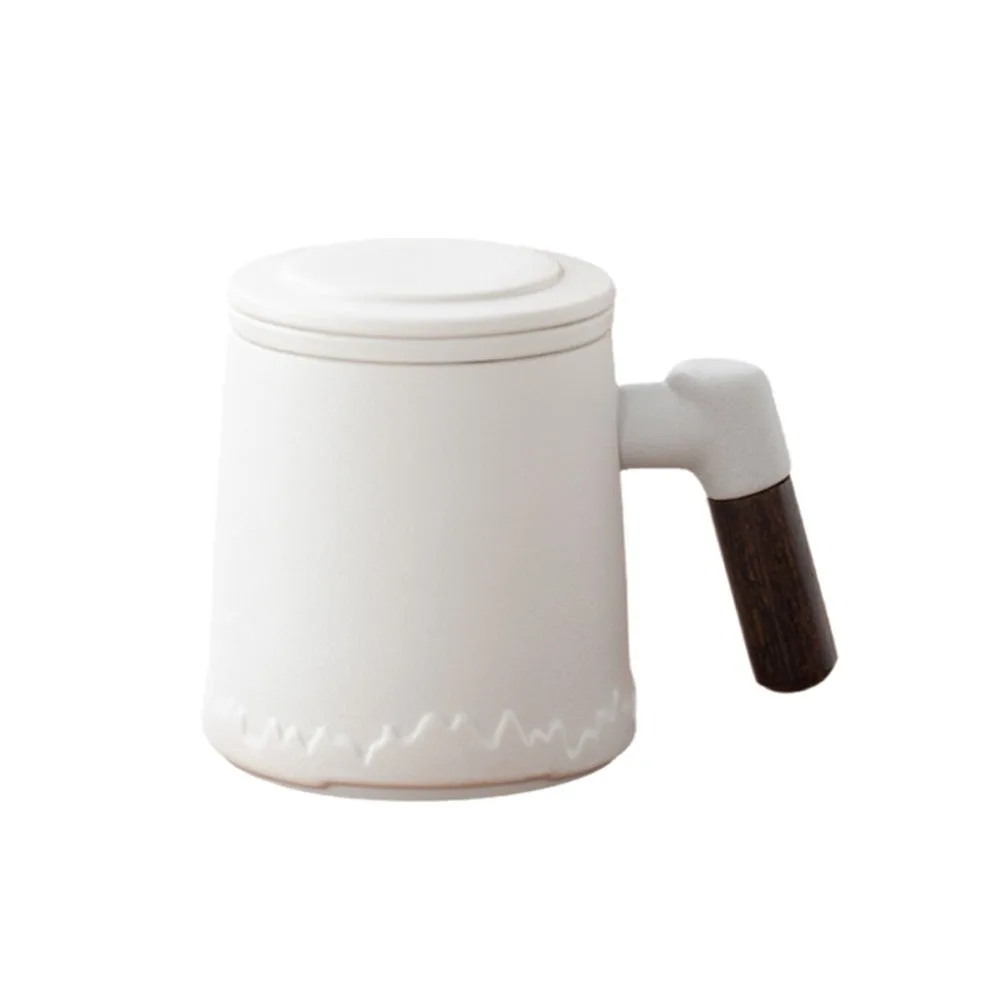 

400ML Ceramic Tea Water Separation Cup Wooden Handle Heat Resistant Kung Fu Tea Set Large Capacity with Lid Ceramic Tea Cup