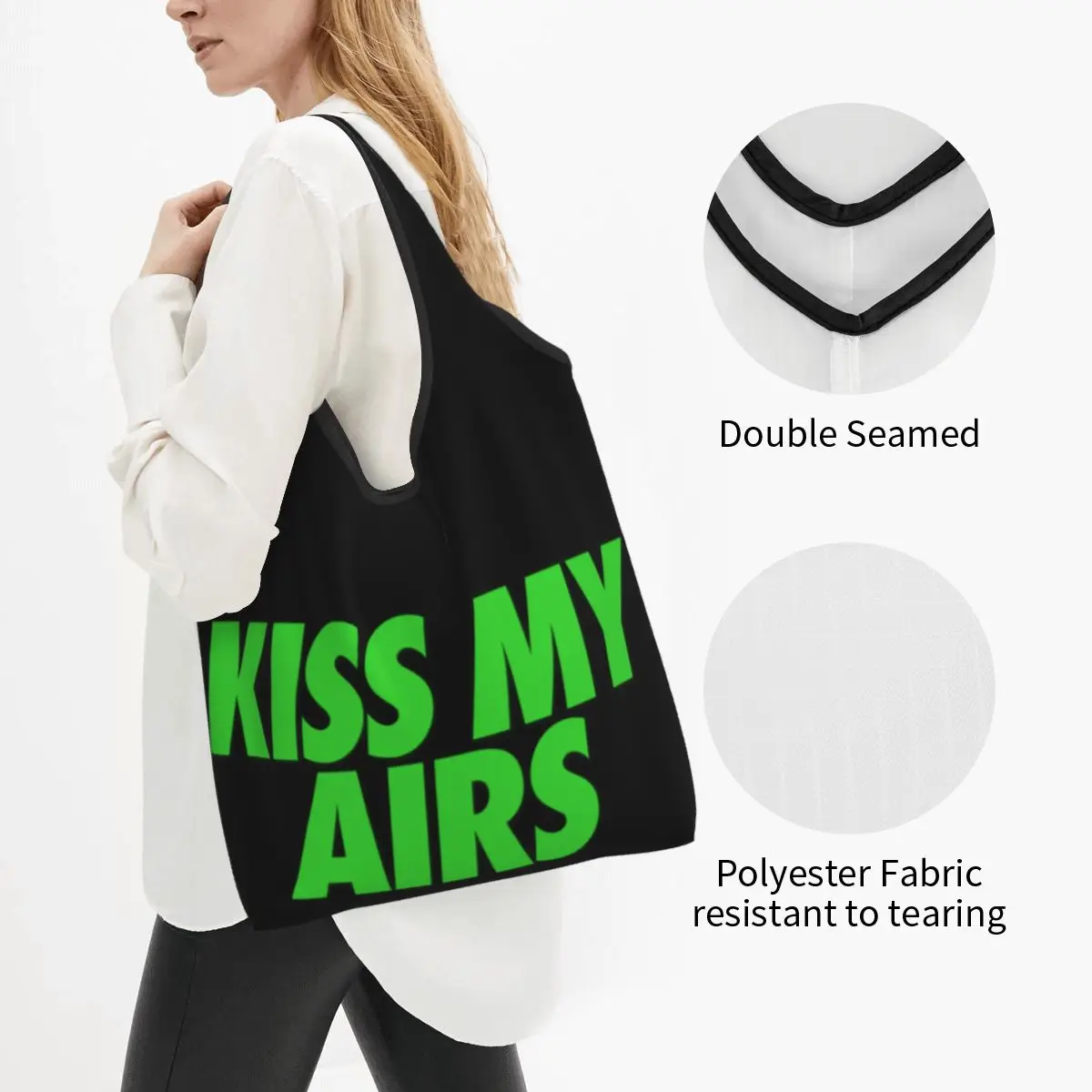 Funny Kiss My Airs Shopping Tote Bag Portable Grocery Shoulder Shopper Bag