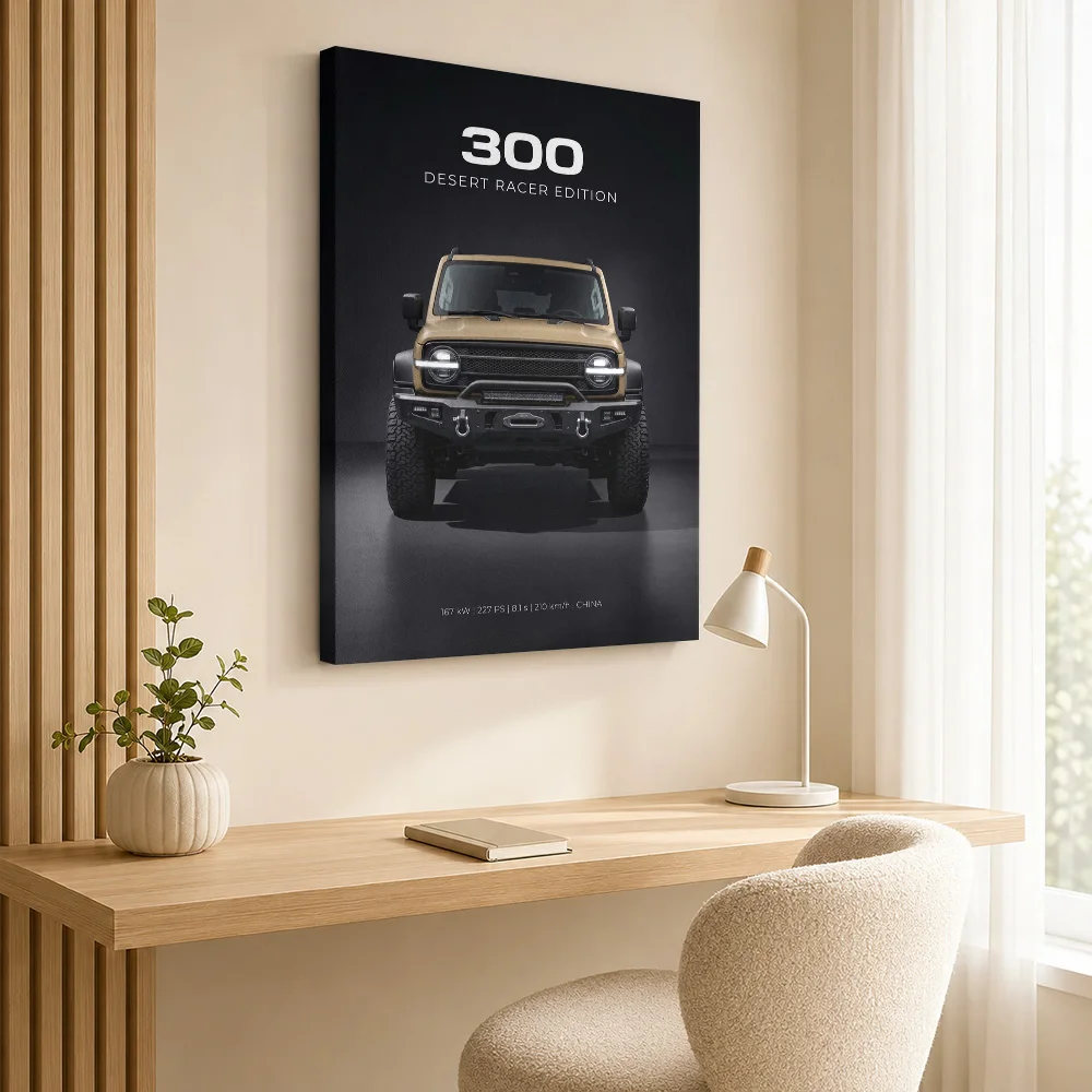 Chinese 300 Desert Racer Edition Car Framed Canvas Poster Customized Photo Dark Backdrop Wall Art For Man Cave Birthday Gift