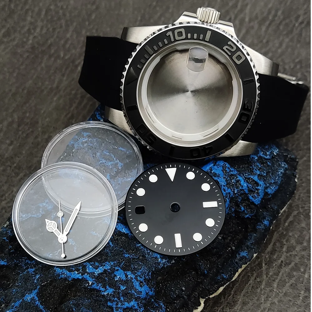 40mm Miyota 8215 Watch Mod Kit Men's, Luminous Dial Hands Sapphire Crystal Solid Caseback Rubber Strap, Hot Sale DIY Replacement