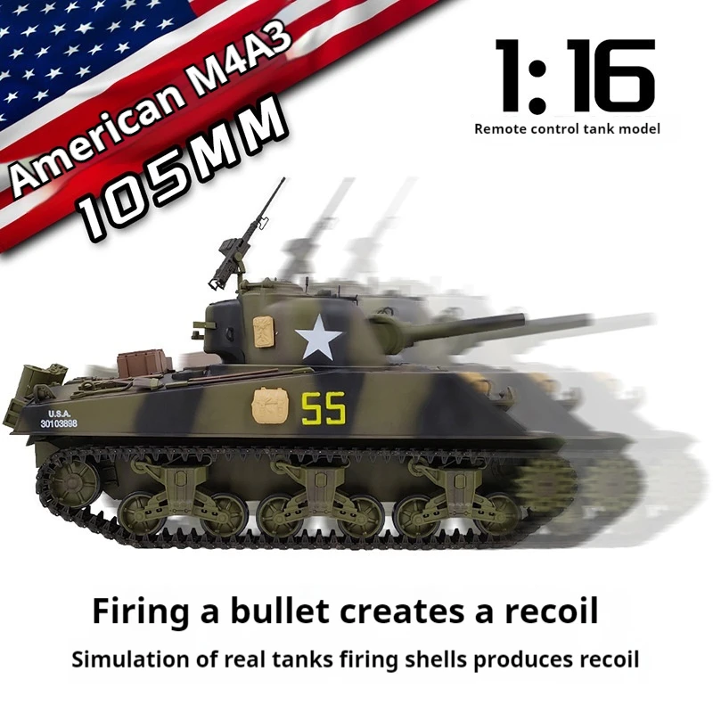 Helong Coolbank Sherman M4a3bb Bullet Shooting Electric Remote Controlled Tank Smoke Military Tank Model Toy Gift