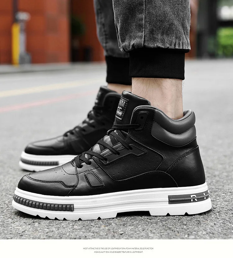 New Height Increasing 6/8CM Men's Leather Boots Breathable Casual Shoes Athletic Jogging Gym Shoes Fashion Leather Sports Shoes