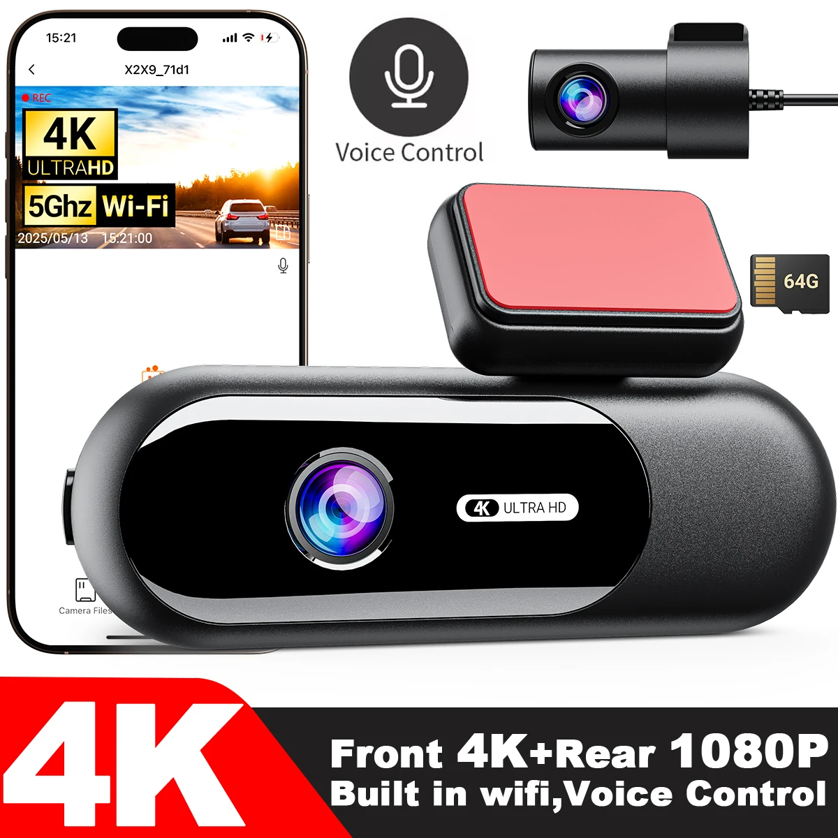 Car Camera Dash Cam per Auto Wifi 4K UHD Recording DVR Night Vision Video Recorder 24H Parking Dual Front and Rear Car Blackbox