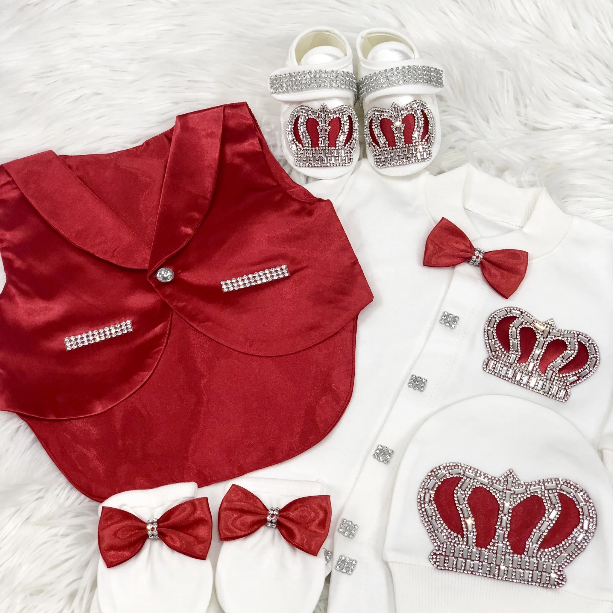 Dollbling 5 Pcs Long Sleeve Bubble Wholesale Custom Newborn New Design Red Vested Baby Romper Set