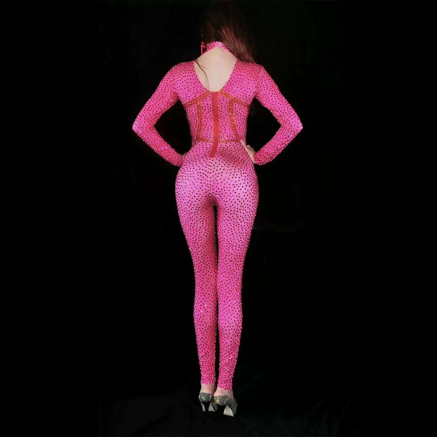 

Night club party party sexy bright rhinestone stretch slim jumpsuit stage performance suit