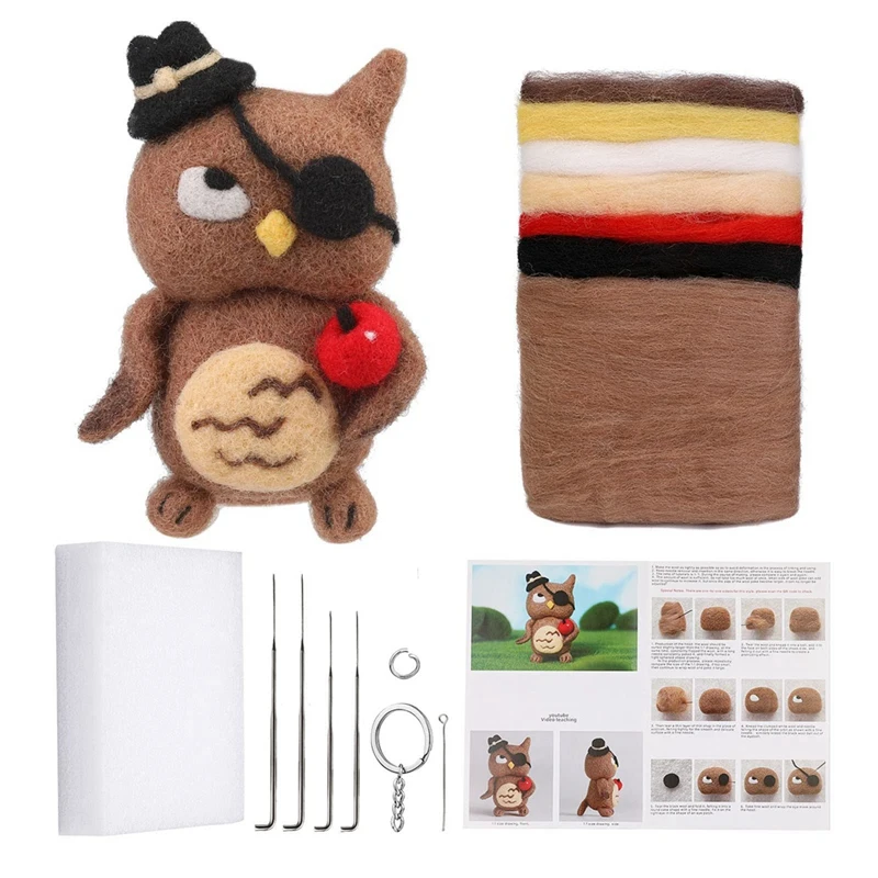 Needle Felting Set Kit Needle Felting Supplies Set Owls Animal Doll With Wool Roving, Felting Needles, Foam Mat And Wool Felting