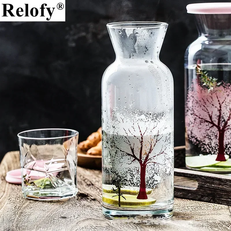 1260ml Glass Hot Color-changing Cherry Blossom Cold Water Bottle Household Drinkware Coffee Tea Water Juice Milk Drinkware