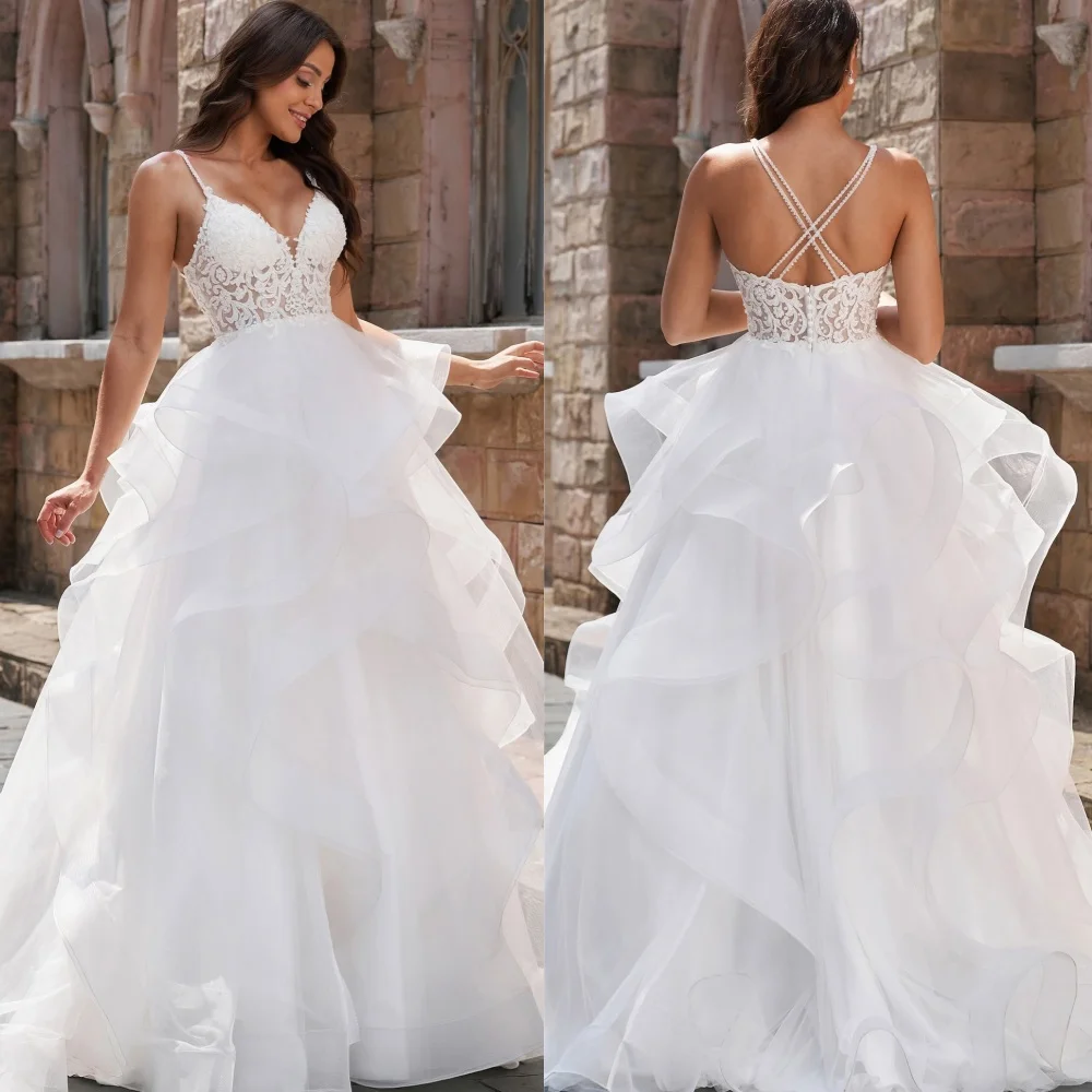 

Customized Modern Style Exquisite Organza Ruched Button Criss-Cross Pearl Ball Gown V-neck Long Dresses Bespoke Occasion Dresses