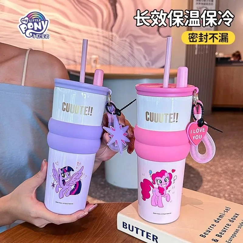 New My Little Pony Cartoon Stainless Steel Thermometer Large Capacity Straw Car Portable High-Precision Student Water Cup