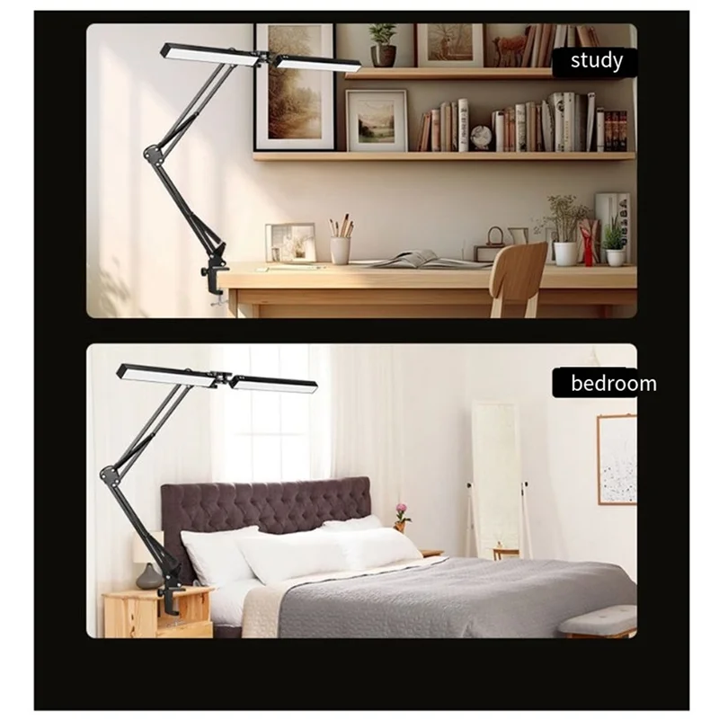A26F-Desk Lamp With Clamp Double Head Architect Desk Lamp LED Desk Lamp Eye Protection Modern Desk Light 10 Brightnes 3 Color