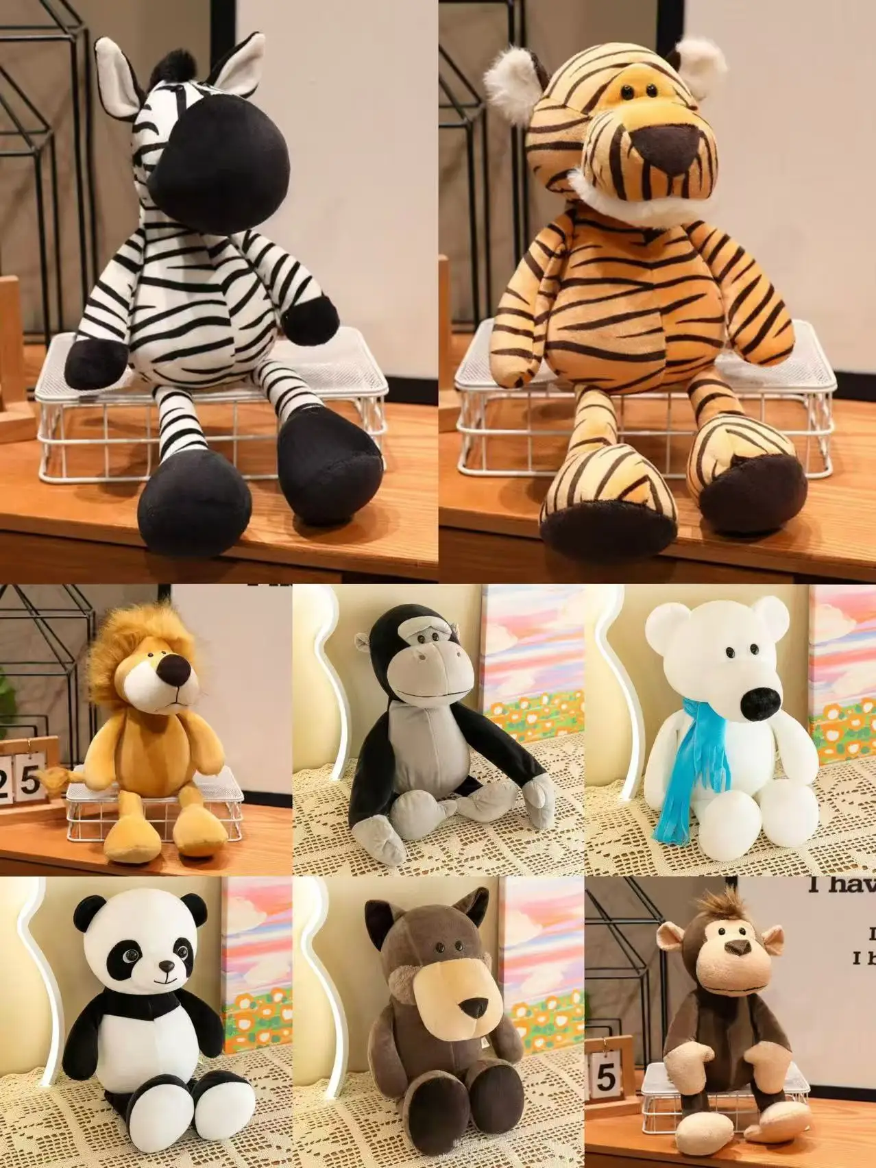 

25cm Stuffed Lifelike Lion Tiger Elephant Monkey Leopard Giraffe Raccoon Doll Simulation Forest Animals Plush Toys for Kids Gift