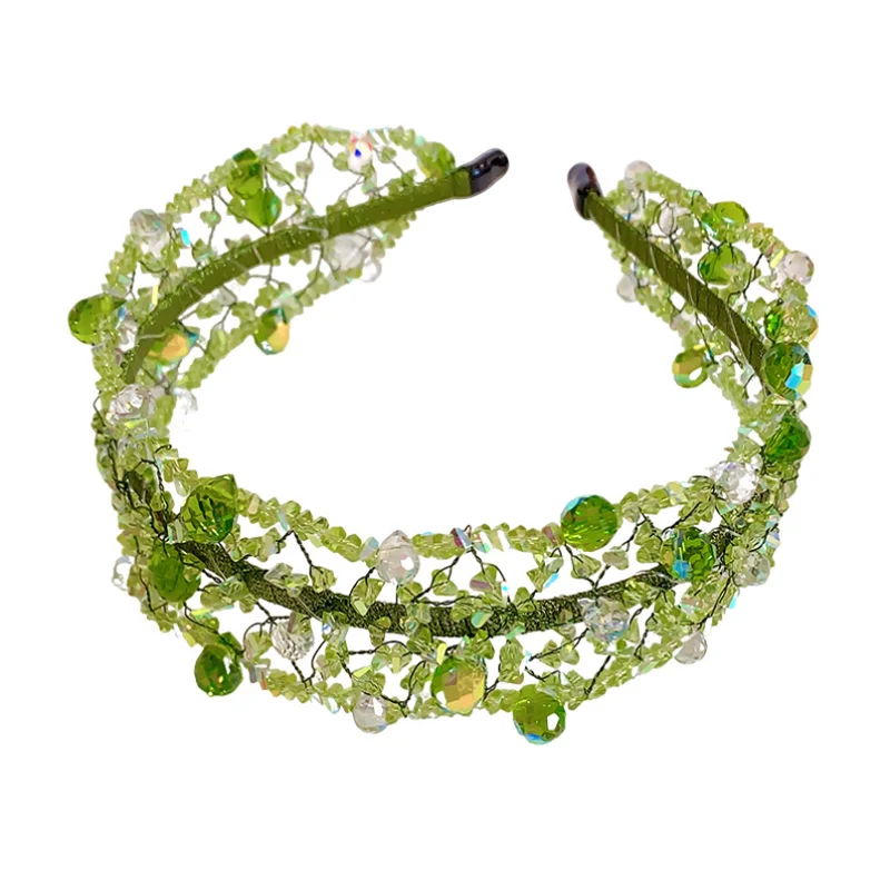 Green Crystal Handmade Woven Headband Hair Bands Hollow Sweet Bridal Hair Hoop Headband Women Hair Clip Accessories Headwear