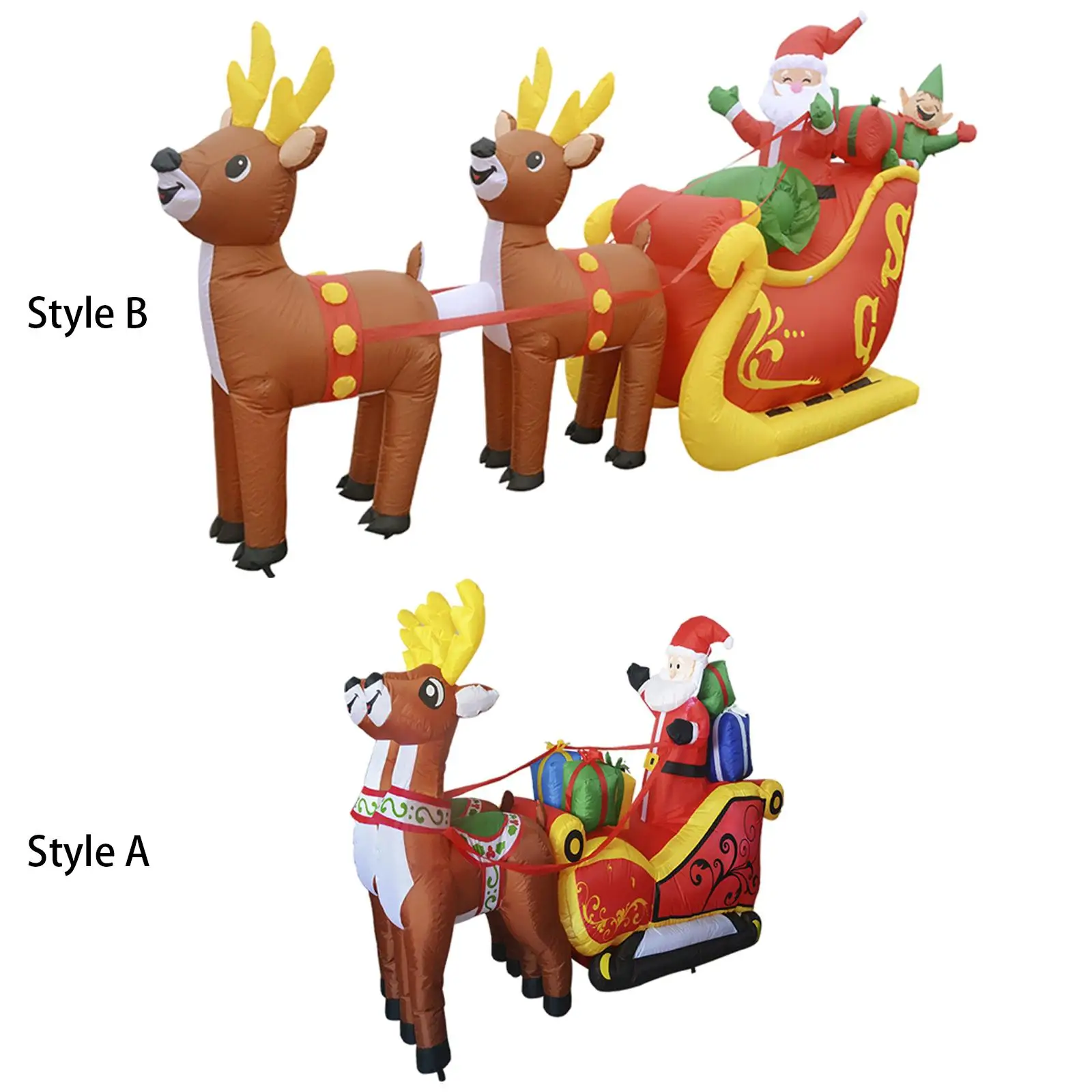 Christmas Inflatable Yard Decoration with Tethers and Stakes Inflatable Santa on Sleigh and 2 Reindeers for Backyard Holiday