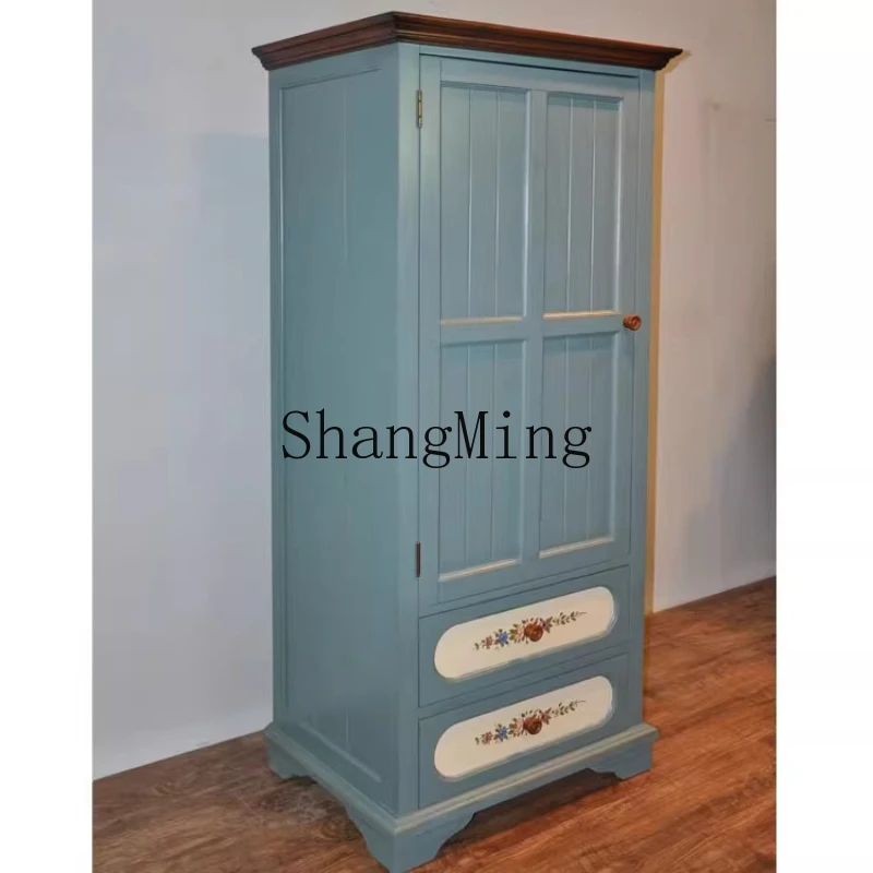 

ZYY home bedroom simple pastoral rural Mediterranean neighbor style solid wood single door small wardrobe