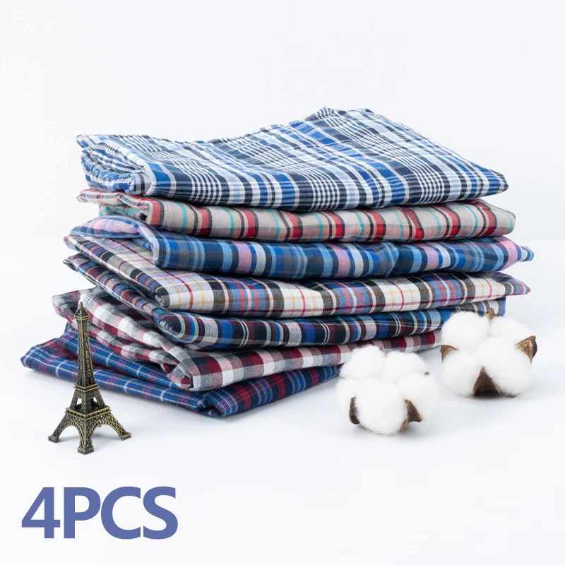 

4 Pcs Mens Plaid Underwear Cotton Shorts Boxers Casual Sleep Underpants Comfortable Homewear Male Striped Beach Panties L-3XL