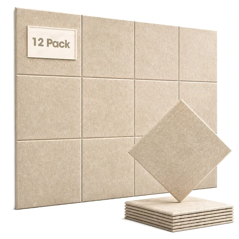 12PCS Wall Panels Decorative Felt Cork Tiles Bulletin Pin Boards Soundproof Acoustic Sound-absorbing Panels for Home Wall Decor