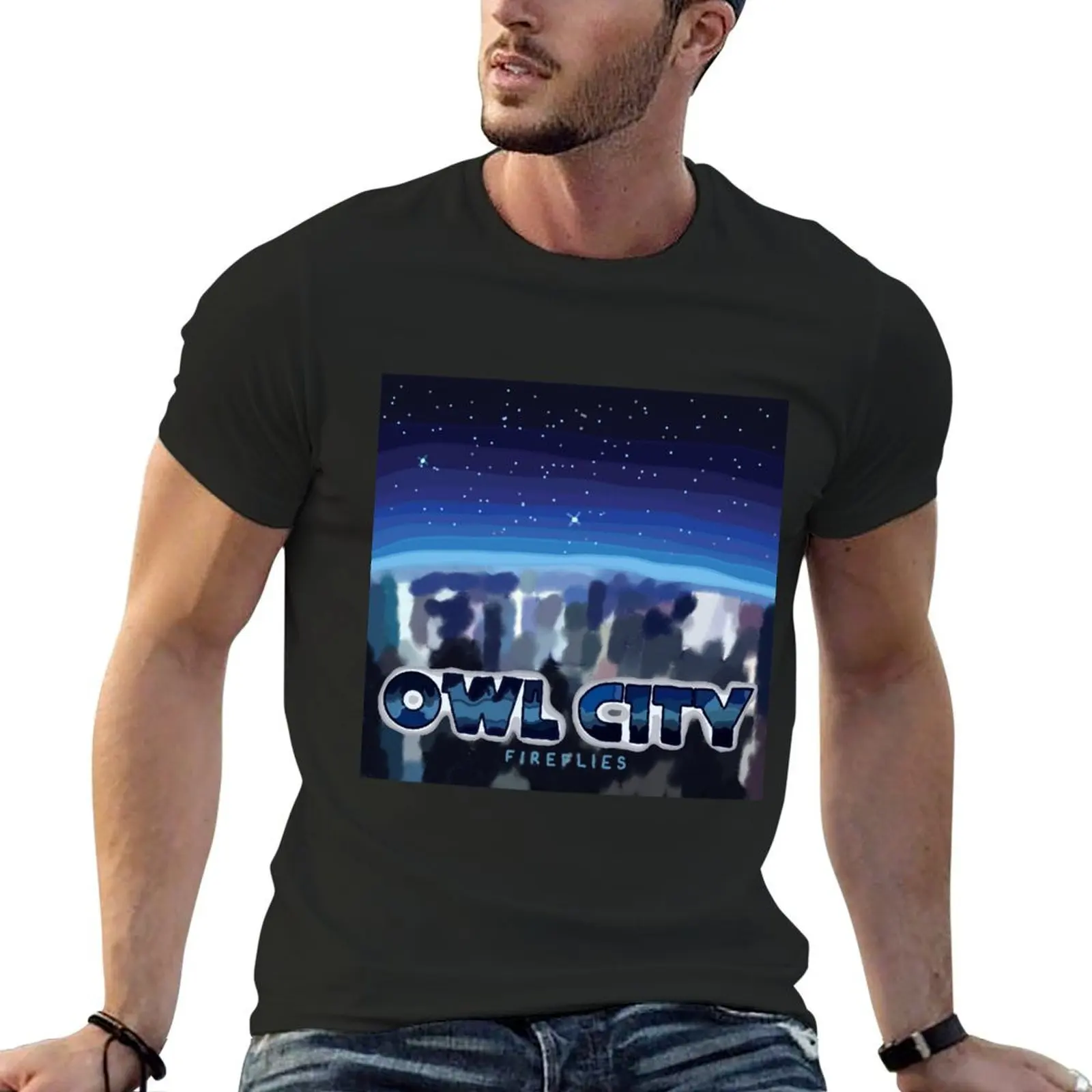 Owl City - Fireflies T-Shirt cotton graphic tees baggy shirts customs summer clothes Men's clothing