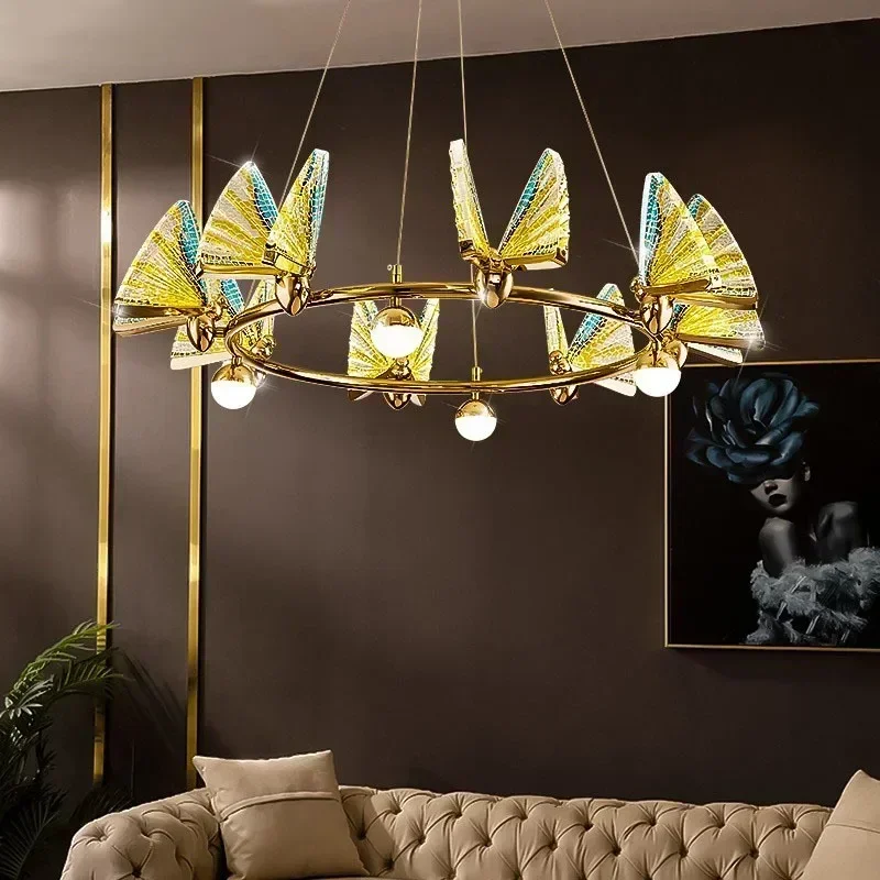 Nordic Butterfly Hanging Lights Pendant Chandelier Hotel Villa 36w Led Round Pendant Lights Modern Hanging Fixture