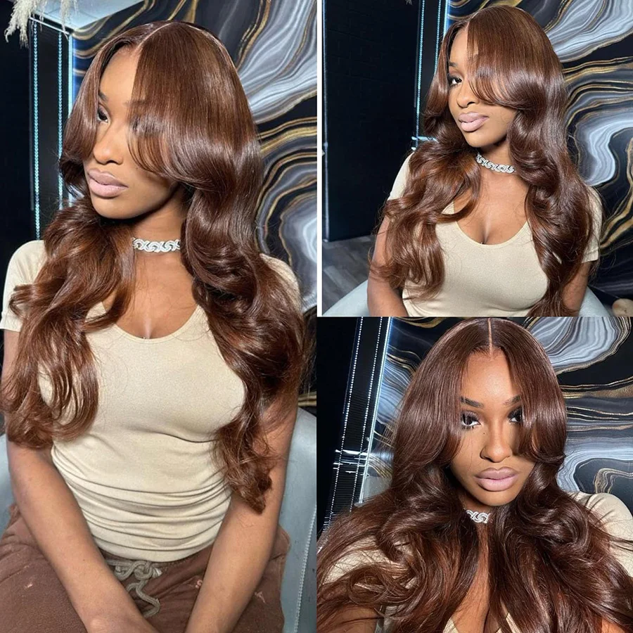 250 Density Wigs For Women Chocolate Brown 34 Inch 100 % Human Hair Wigs Hd Transparent Lace Frontal Wigs For Women